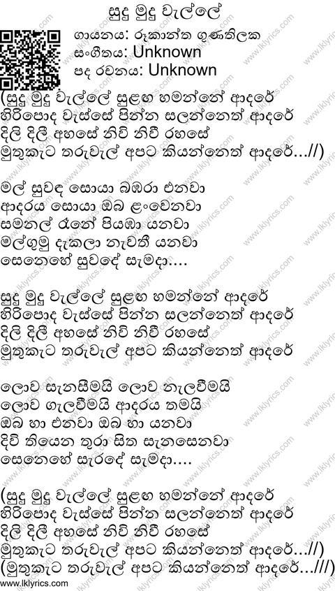 Sudu Mudu Walle Sulanga Hamanne Lyrics